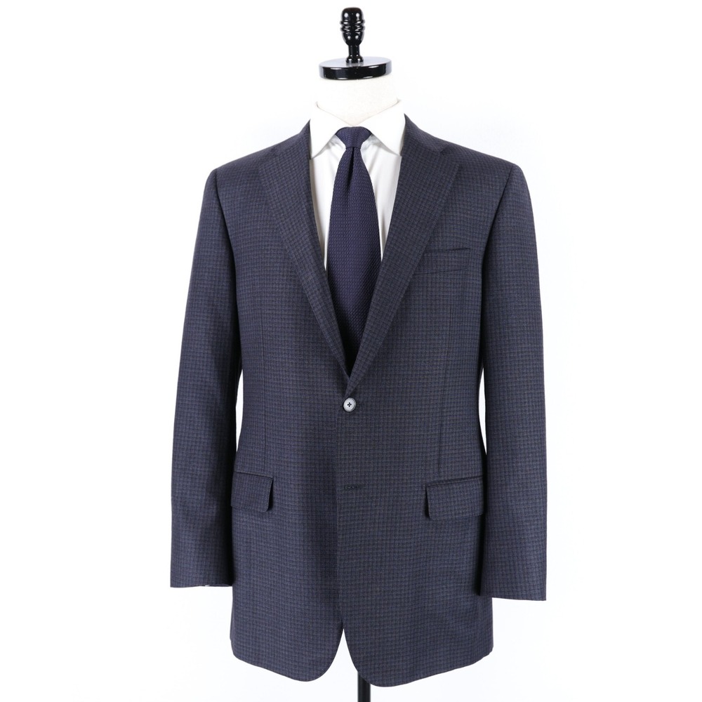 Hickey Freeman USA Beacon Sportcoat 42L Gray Blue Grid Check Pattern Blazer